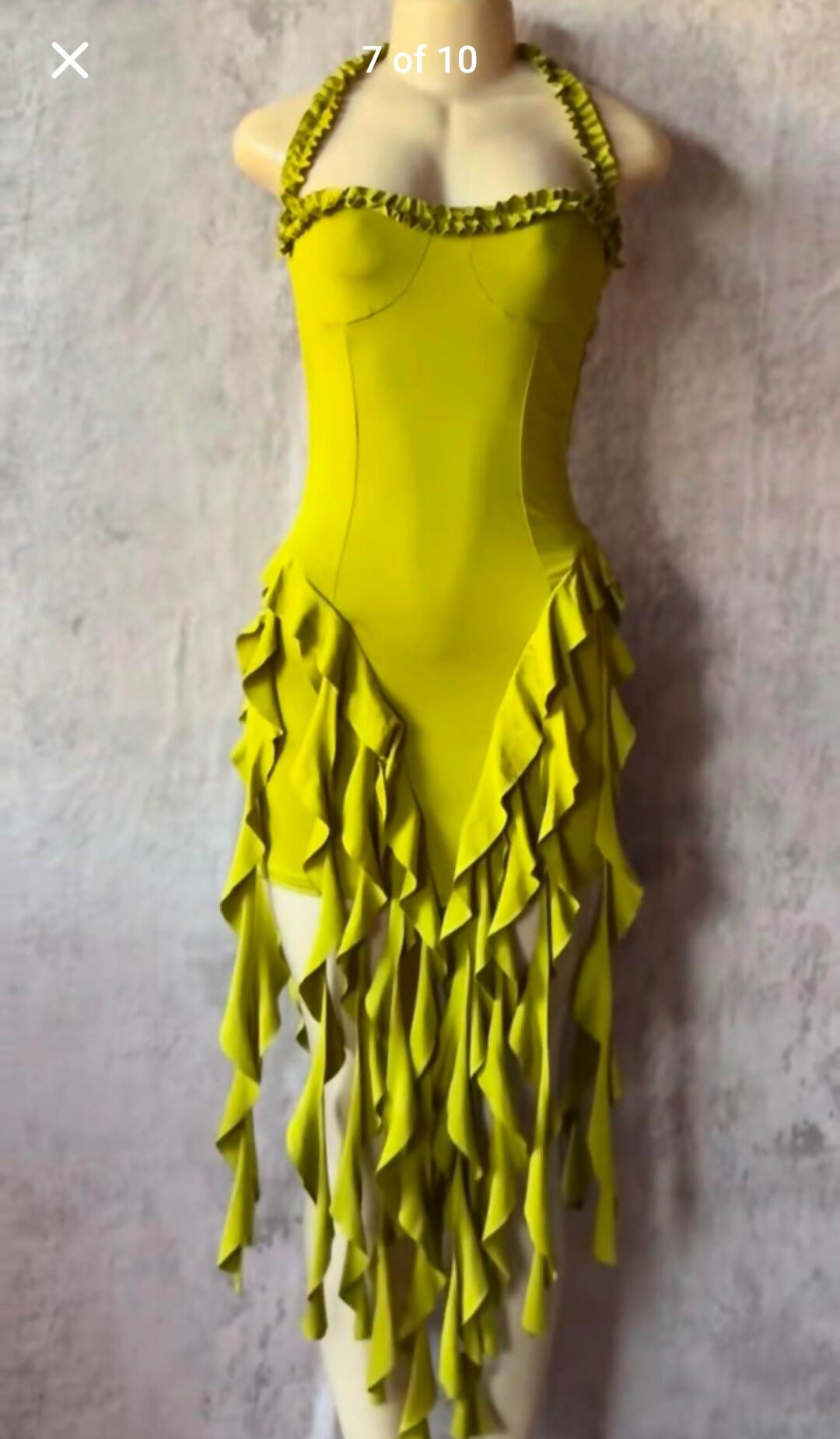 Ruffled Symmetrical Halter Back Dress