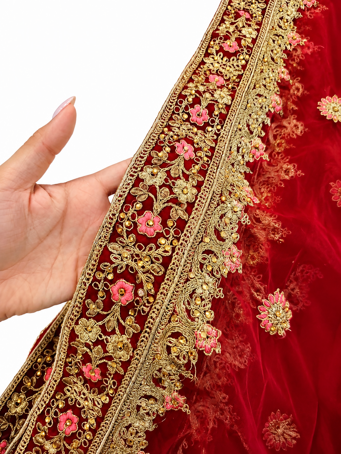 Bridal Lehenga Set – Ivory, Red & Gold Embroidered (3-Piece)