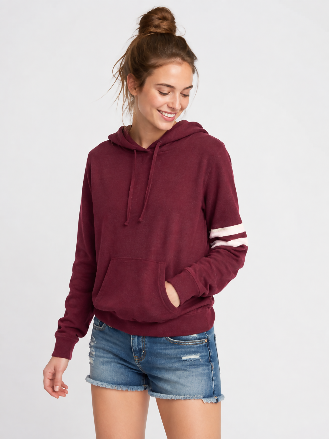 Forever 21 Burgundy Varsity Stripe Hoodie