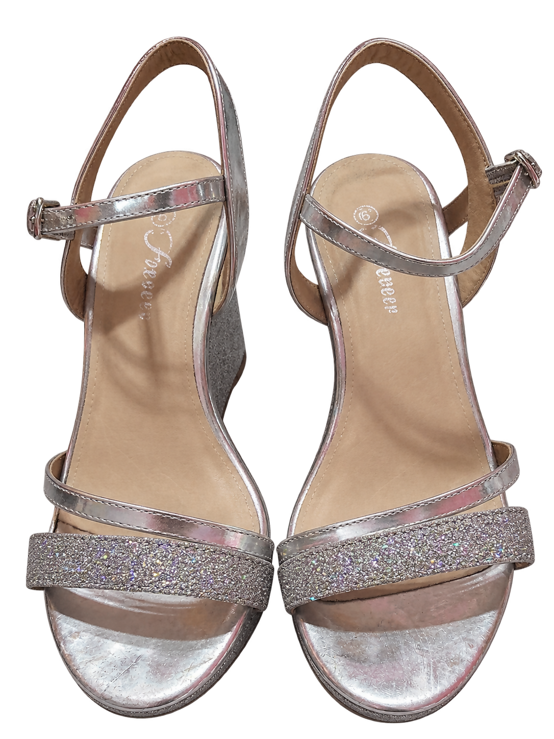 Silver Glitter Wedge Sandals