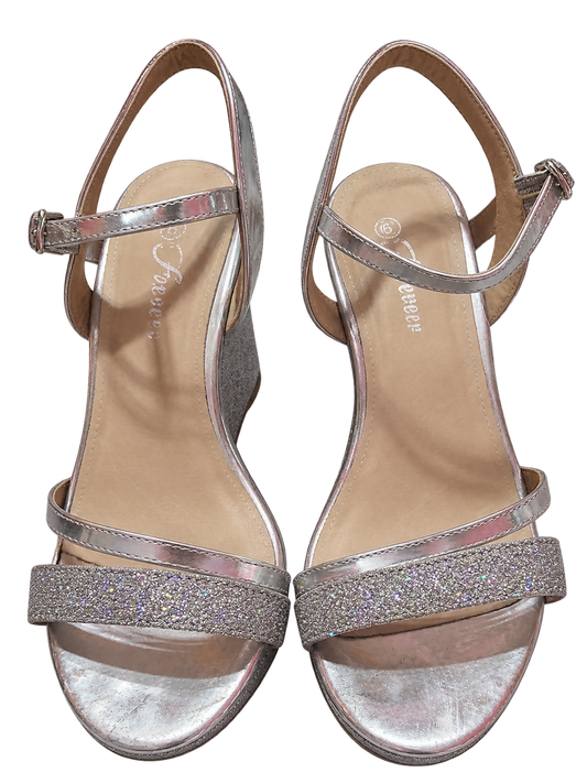 Silver Glitter Wedge Sandals