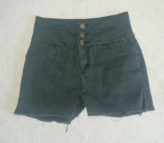 High Waist Black Denim Shorts with Frayed Edges