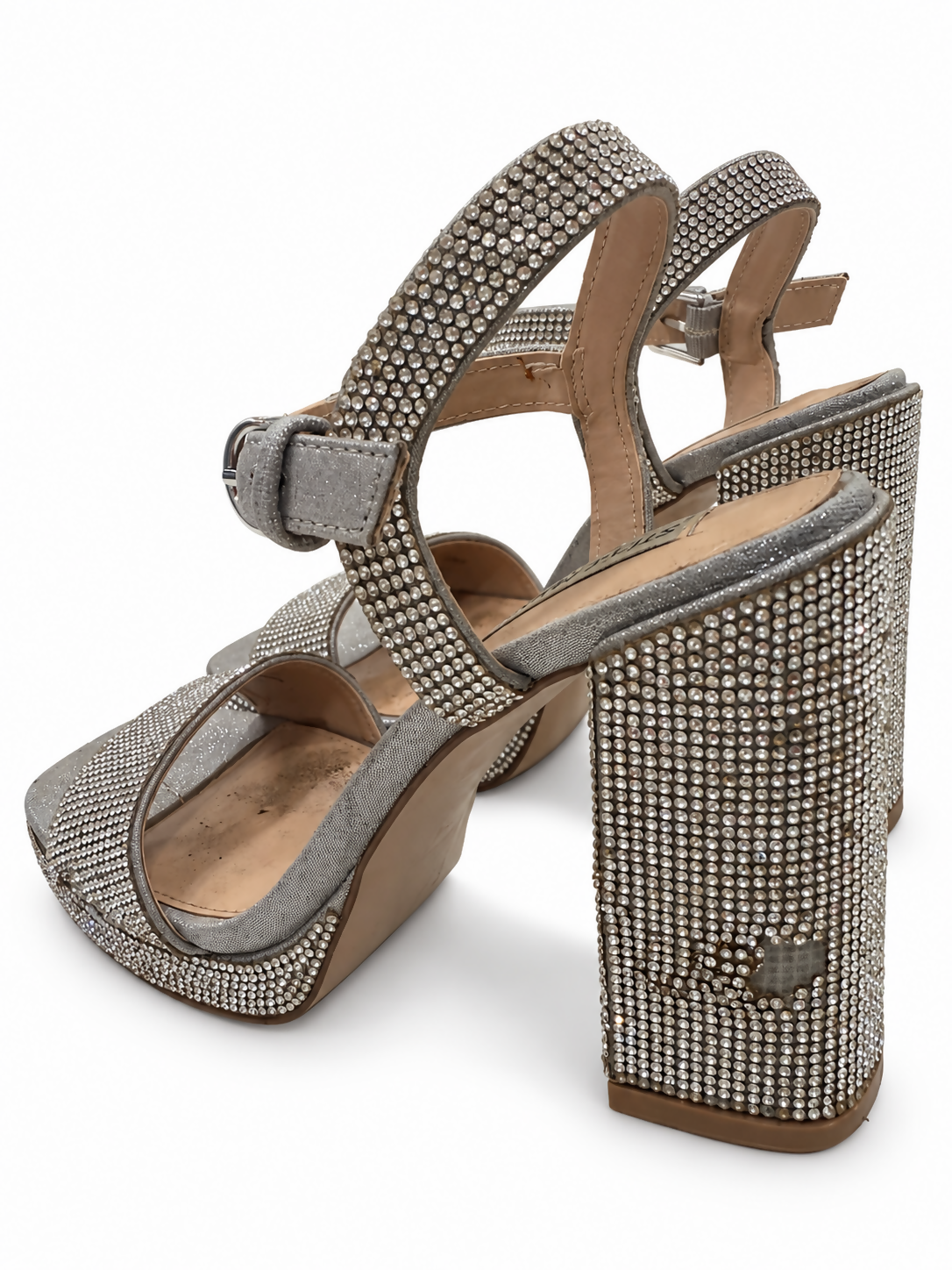 Steve Madden Silver Fully Embellished Block Heels