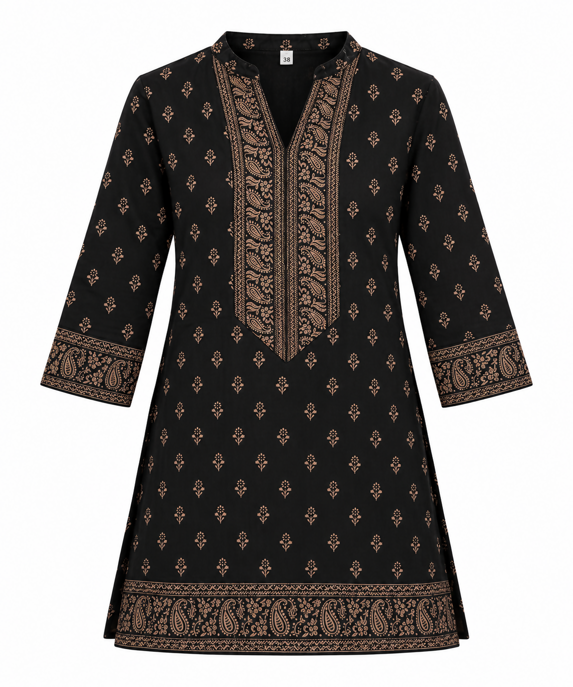Black Kurta with Bronzy-Gold Detailing