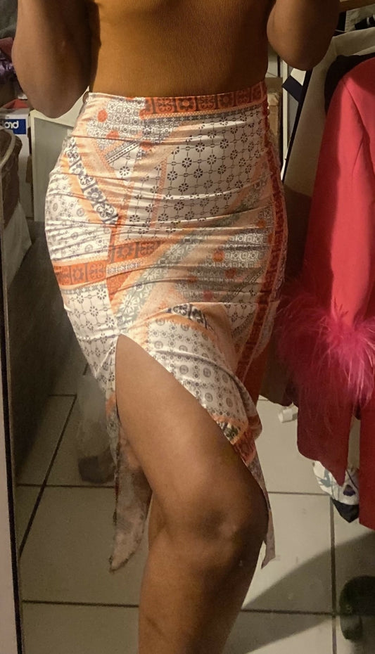 BOHO Print Satin Skirt