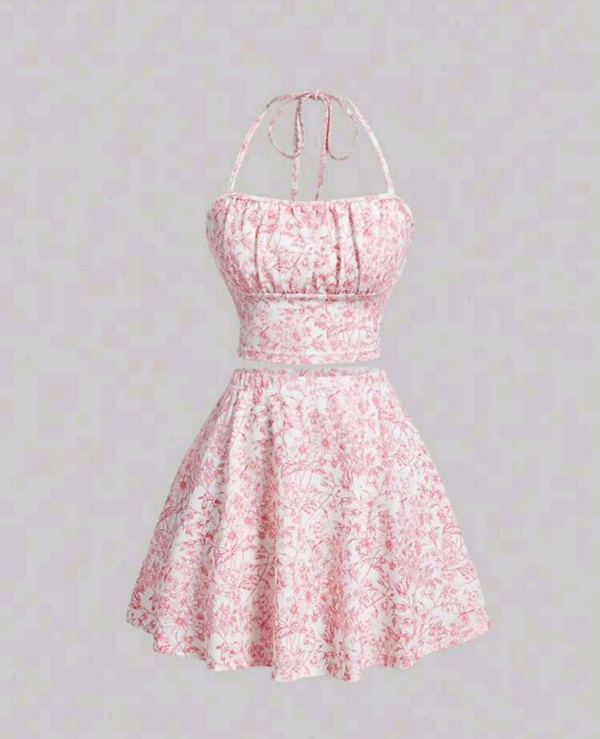 Floral Halter Top And Skirt Set