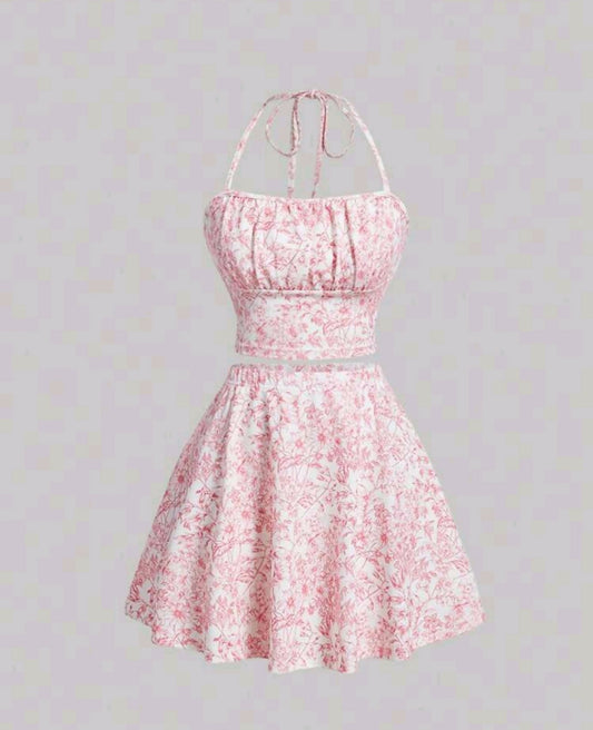 Floral Halter Top And Skirt Set