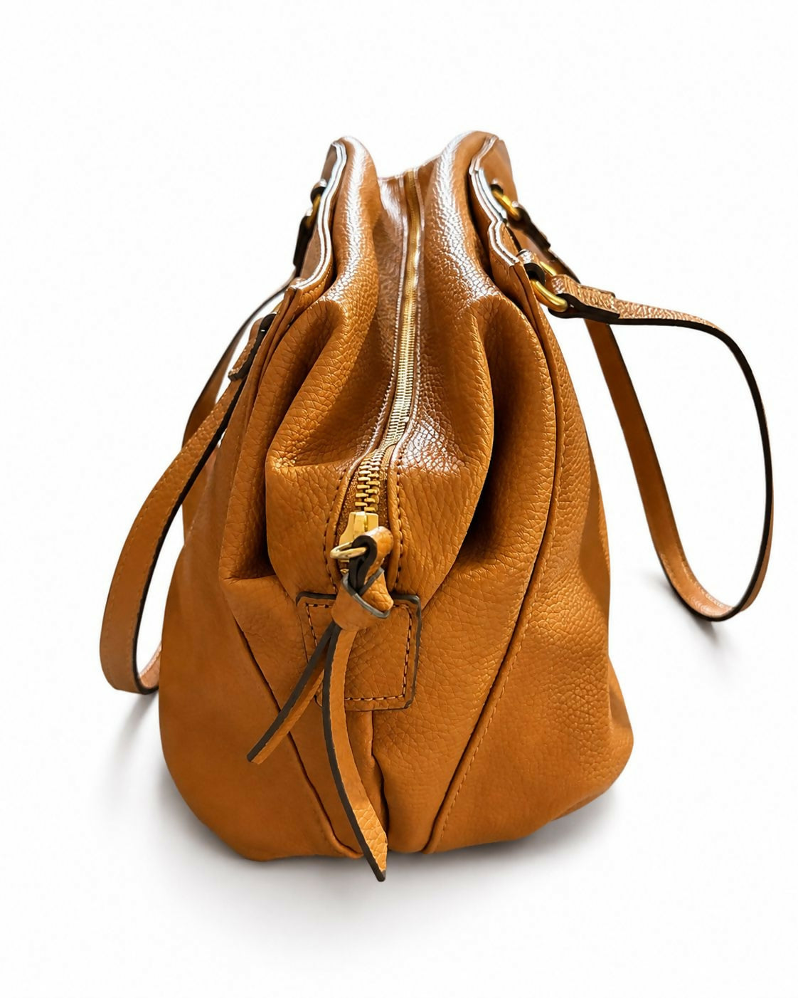 Foley + Corinna Cognac Pebbled Shoulder Tote / Satchel | Gold-Tone Hardware
