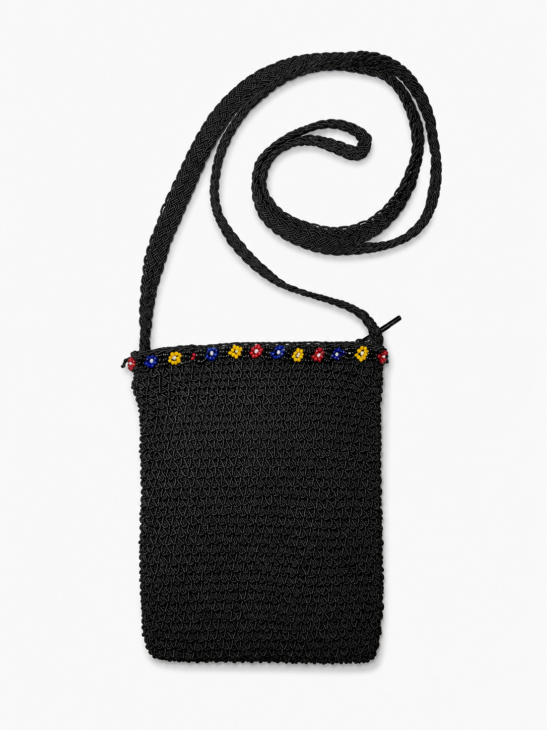 Black Beaded Floral Vintage Crossbody Bag