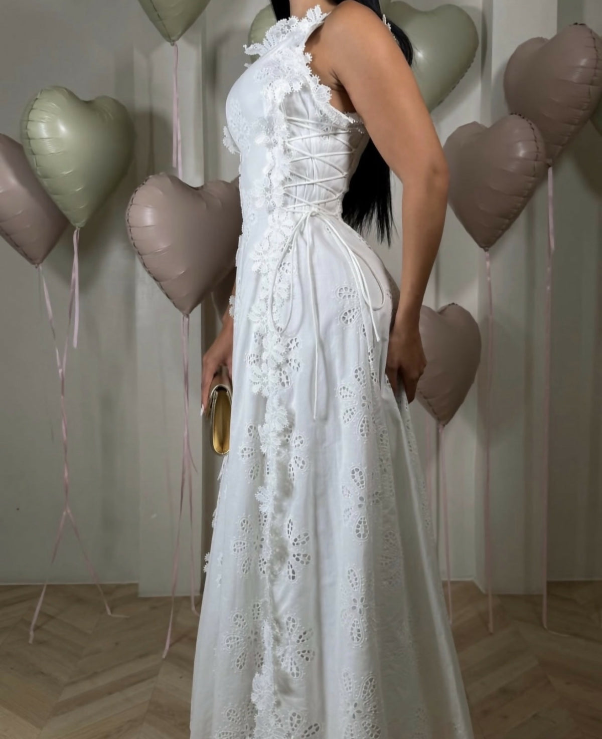 Ivory Floral Lace Maxi Dress