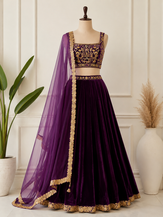 — Royal Purple Lehenga Royal Purple Velvet Lehenga Set