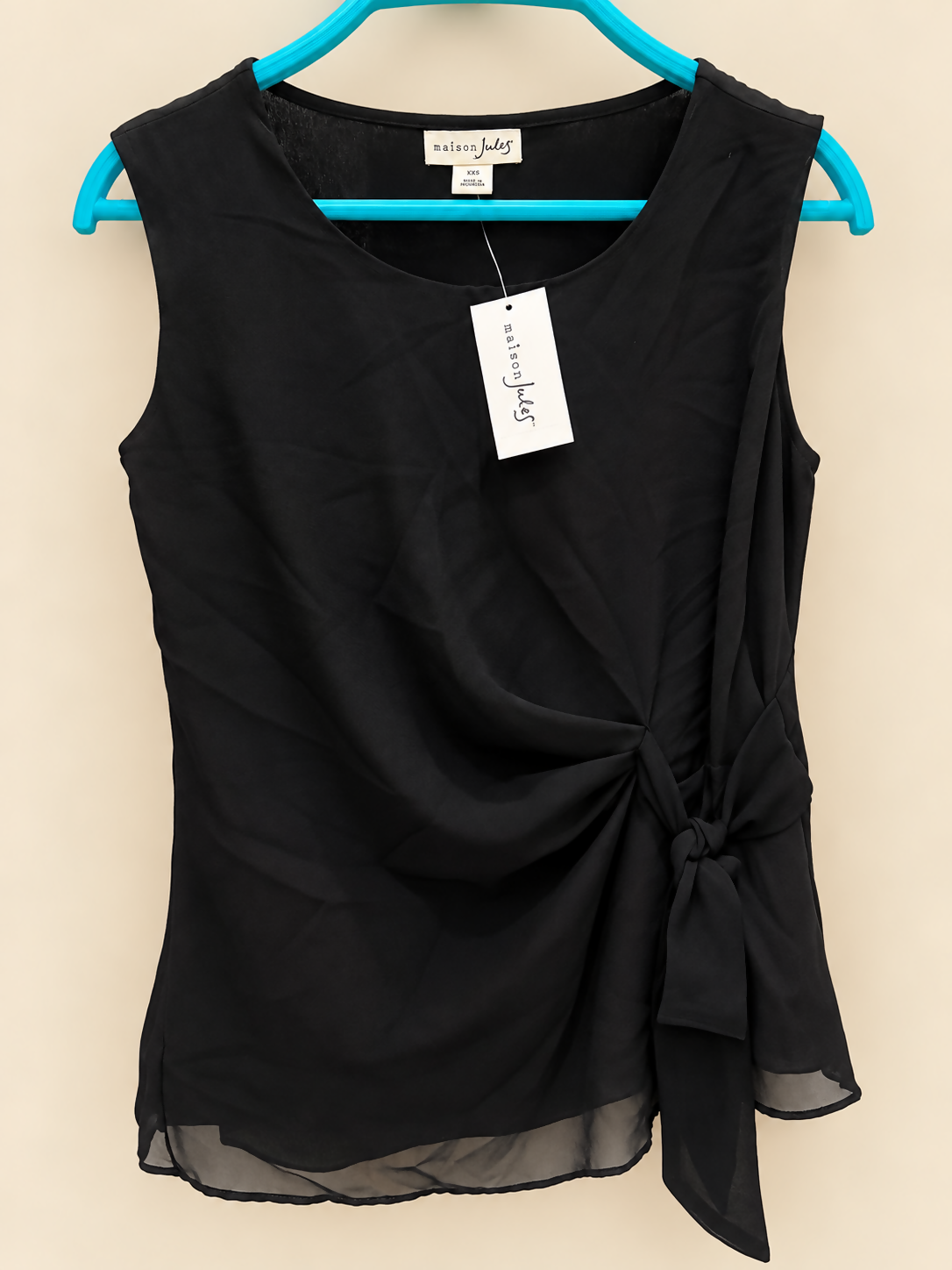 Maison Jules Black Side-Tie Blouse – XXS – NEW WITH TAGS