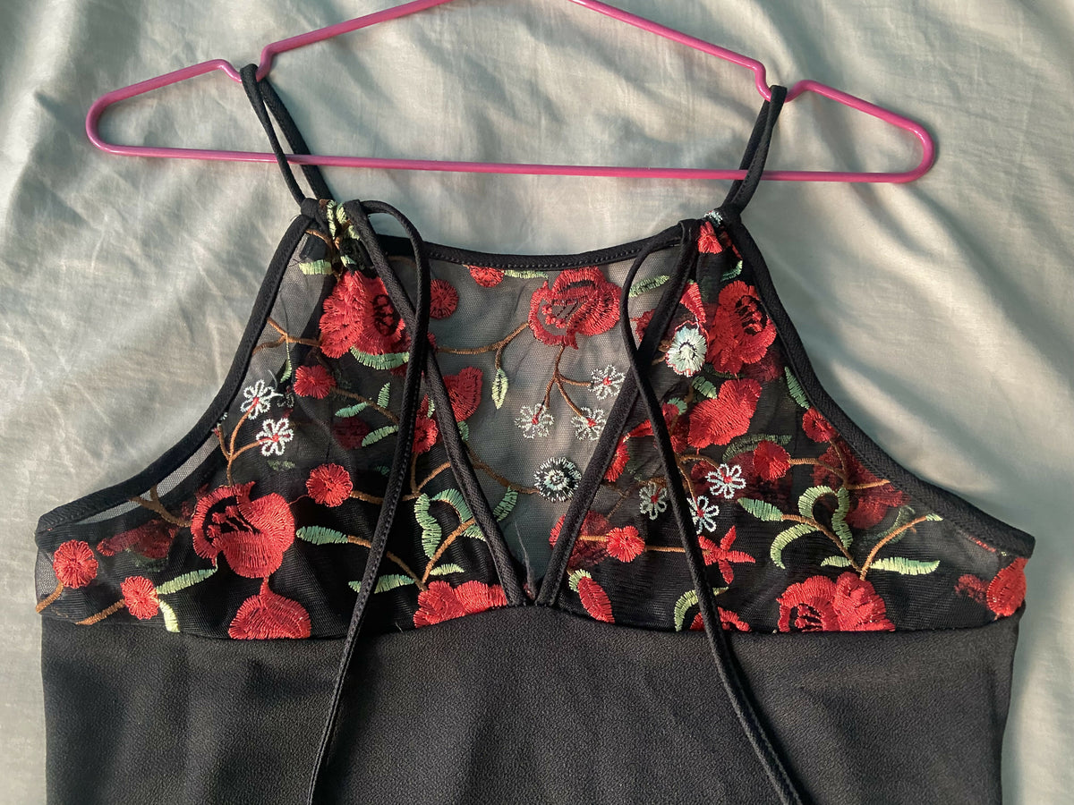 Black - Red Floral Date Night Blouse