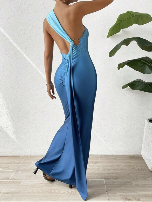 SHEIN LUNE one shoulder draped side mermaid hem dress