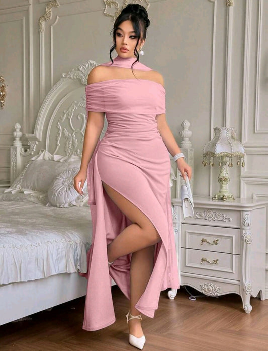 Roveilla Plus Size Elegant Off-Shoulder Open Back Evening Dress