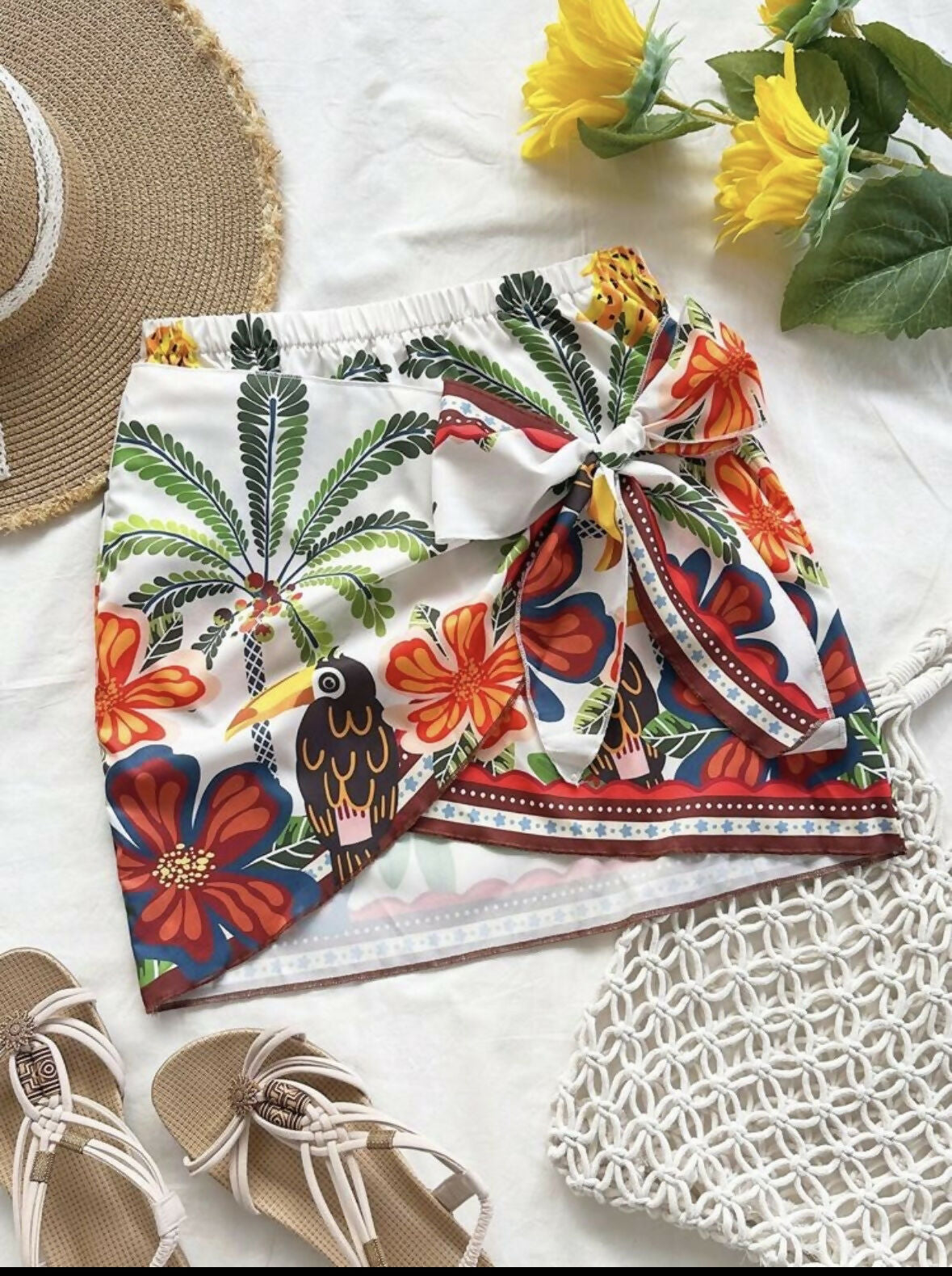 Soleia Tropical print wrap skirt