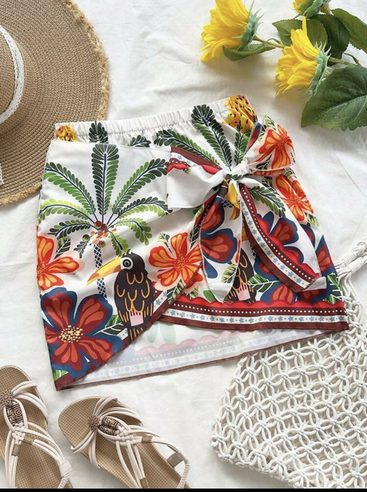 Soleia Tropical print wrap skirt