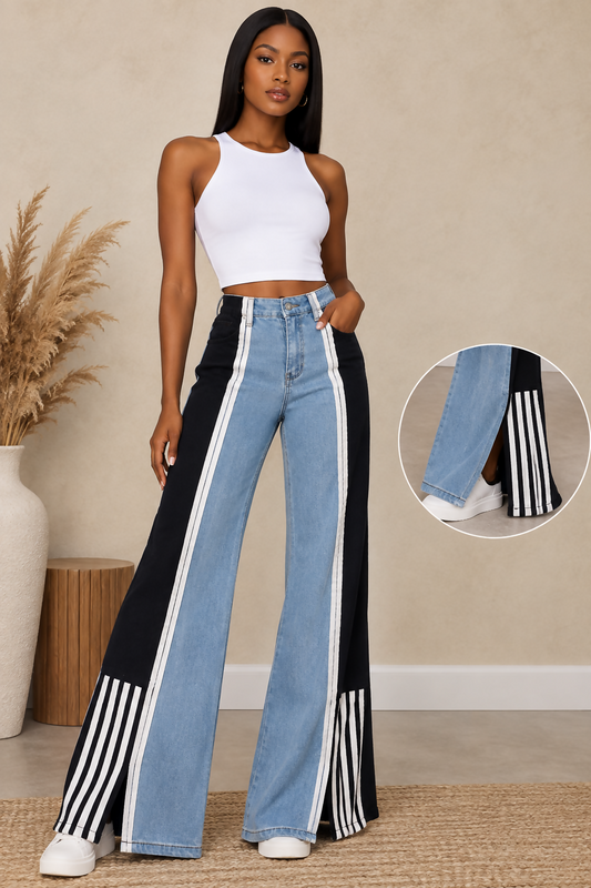 Baggy Stripped Cotton Infused Jeans