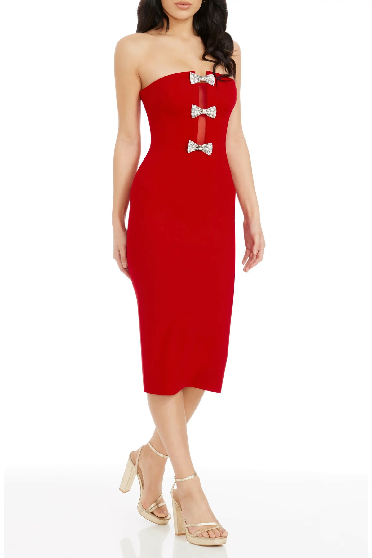 Dress the Population ERICA SEQUIN Bow Strapless Cocktail Dress