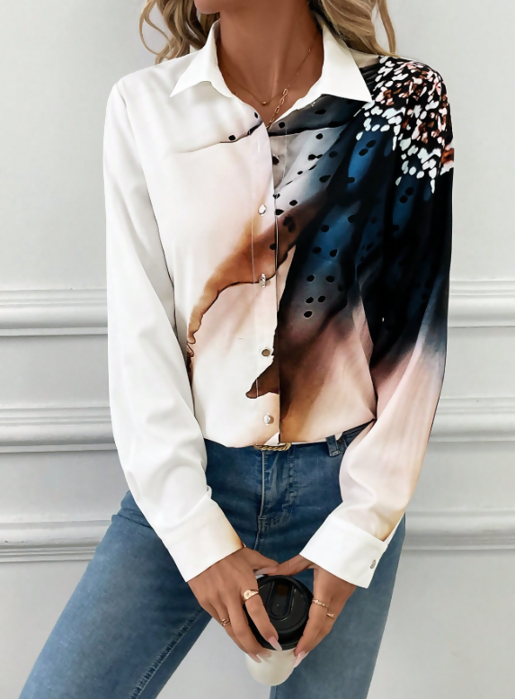 SHEIN Clasi Printed Long Sleeve Casual Blouse