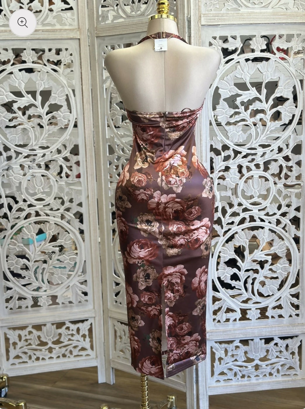Rose Wine Floral Midi Dress