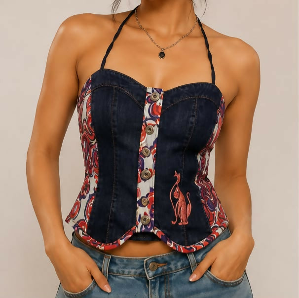DENIM FLORAL TOP