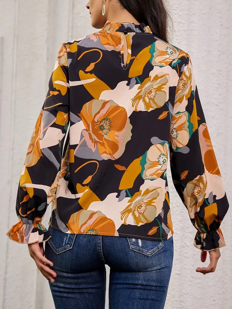 SHEIN Tropical Flounce Cuff Blouse