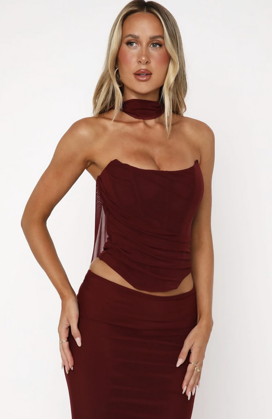 White Fox Lovers Lane Strapless Bustier Burgundy