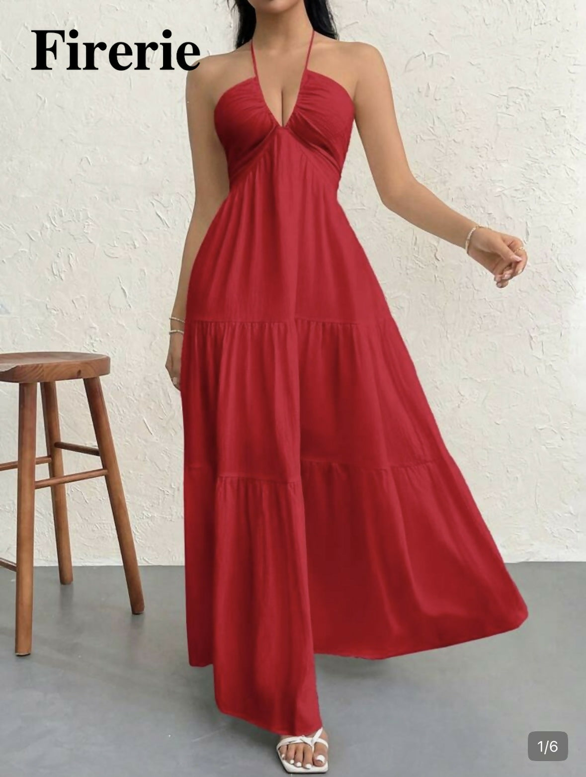 Women's Romantic Flowly Beach Vacation Halter V-Neck Pleated Backless A-Line Dress For Summer