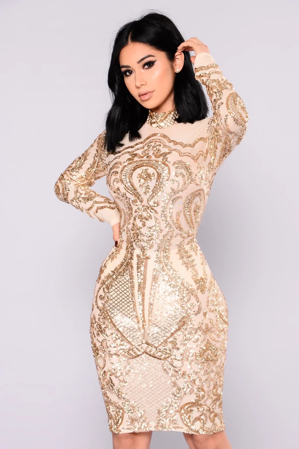 (NEW) Calcy Sequin Mesh Dress