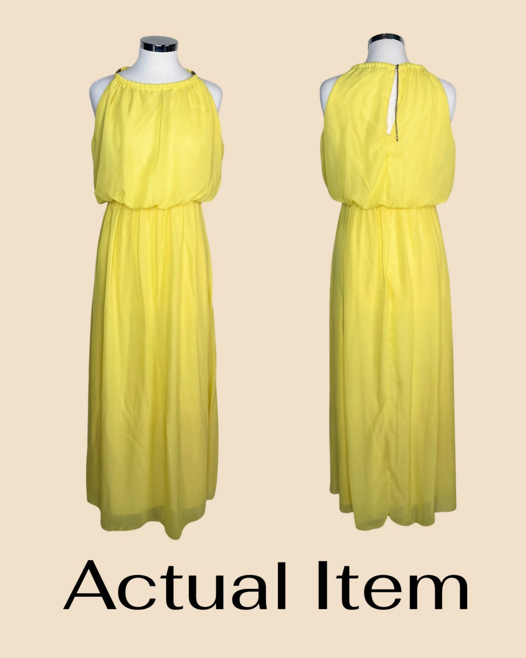 Lemon-Yellow Halter Chiffon Maxi Dress