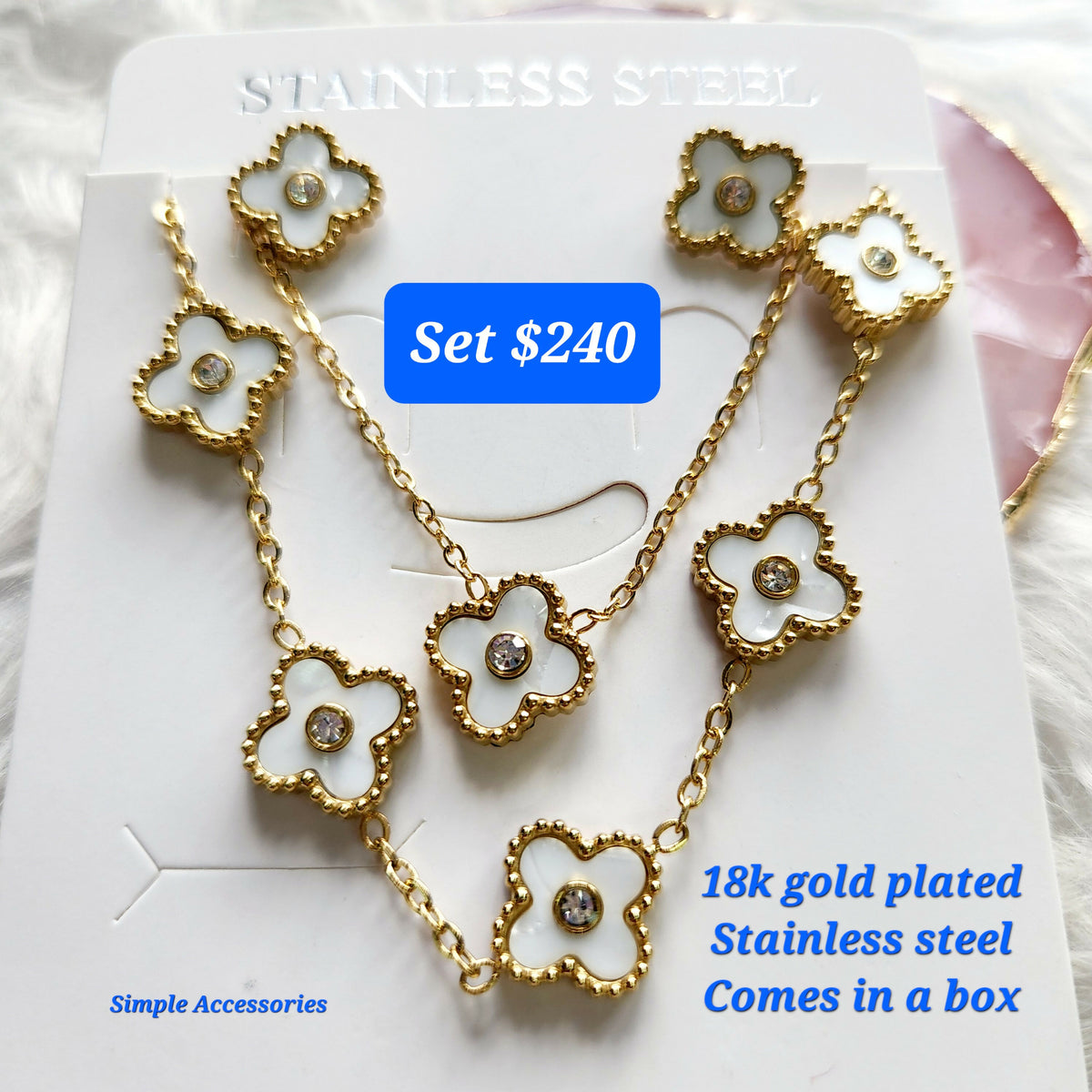 18k gold plated/ stainless steel Clover sets