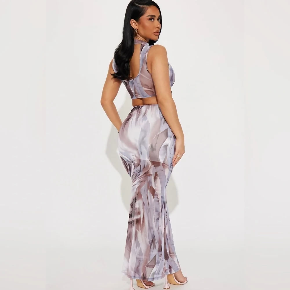 Mesh Two Piece Abstract Skirt Set