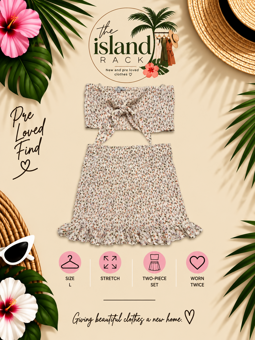 Floral Smocked Tie-Front Top & Skirt Set