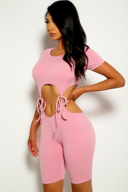 Pink Tie Cutout Jumpsuit