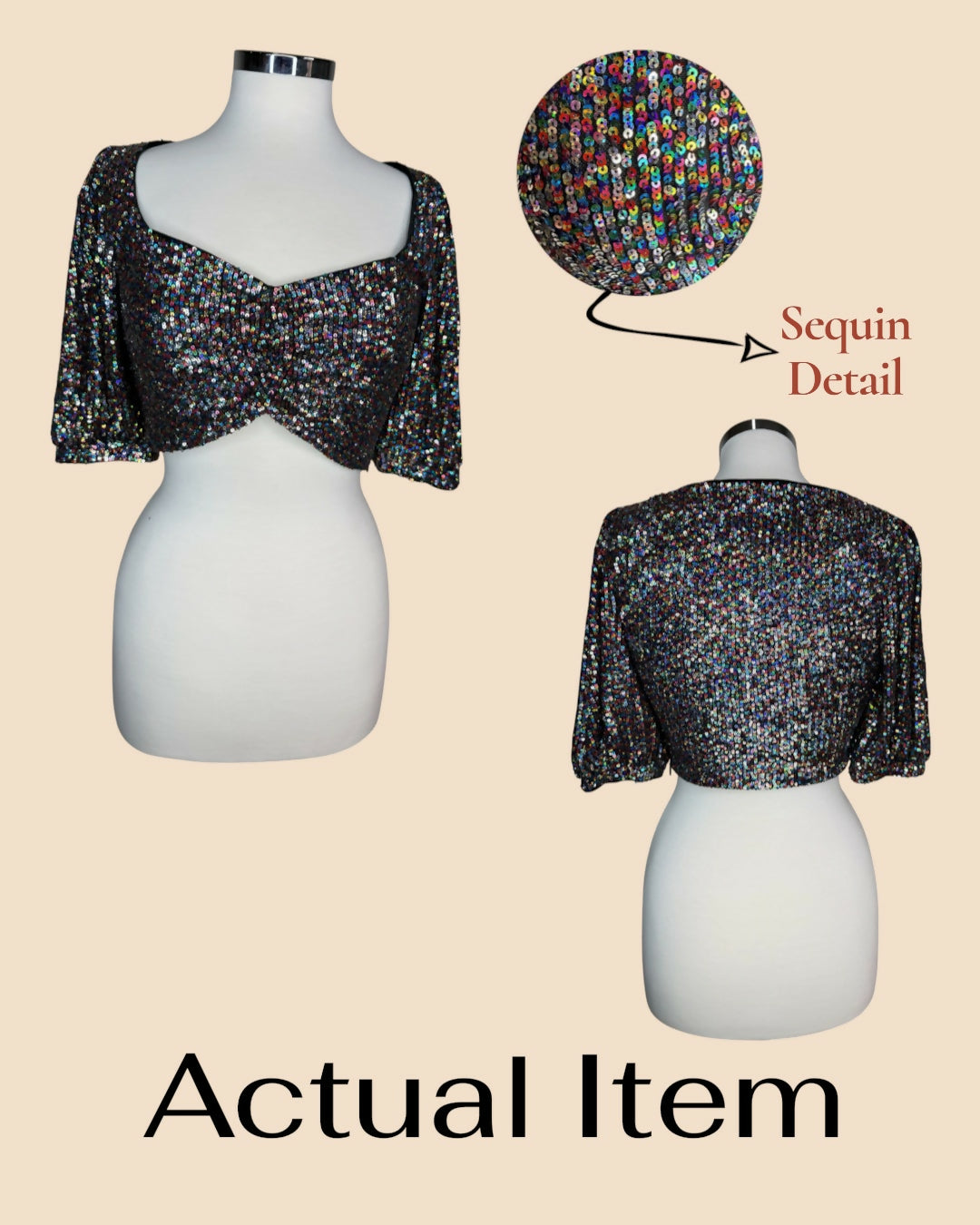 Forever 21 Multicolour Sequin Puff Sleeve Crop Top