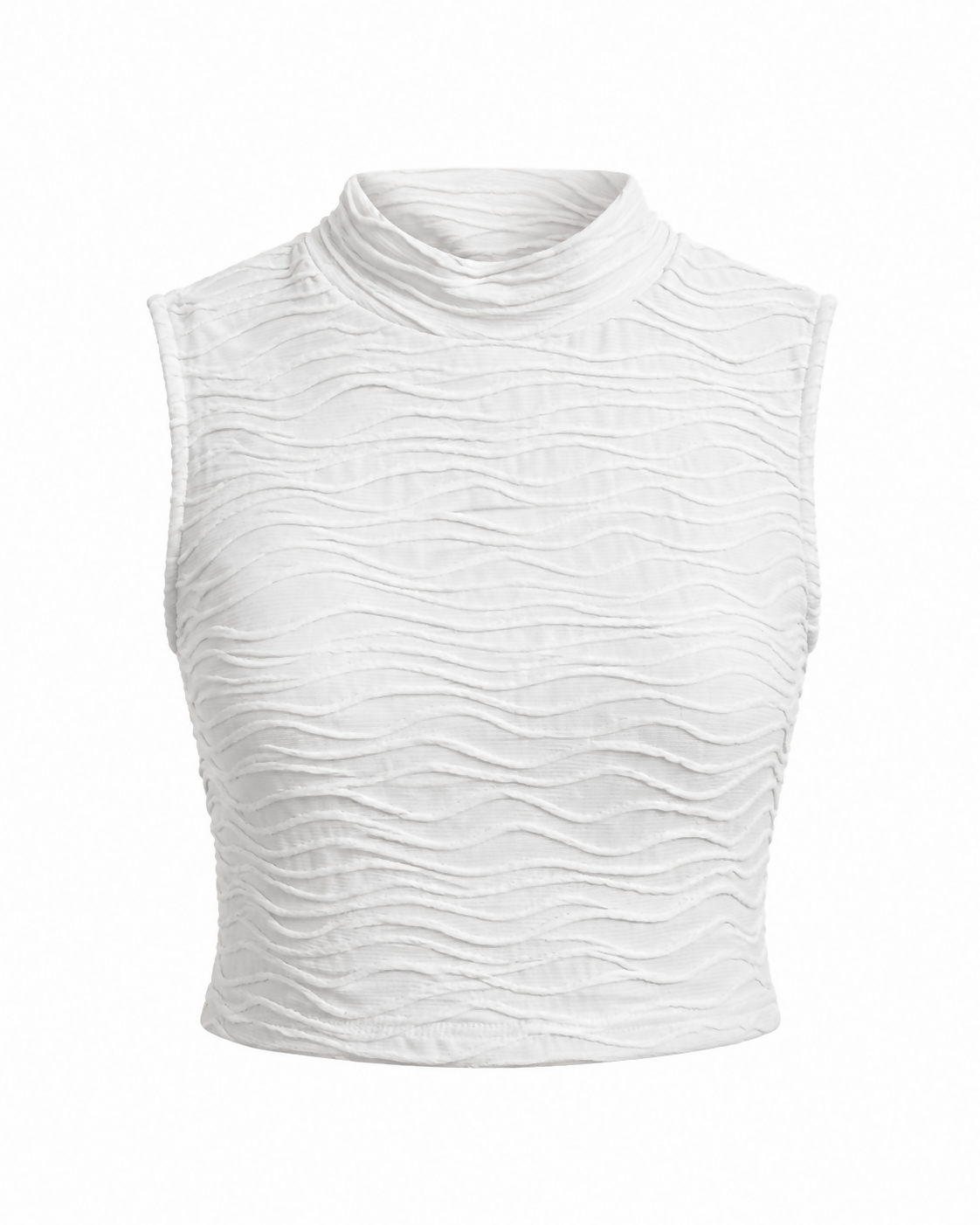 Textured High Neck Cropped Top