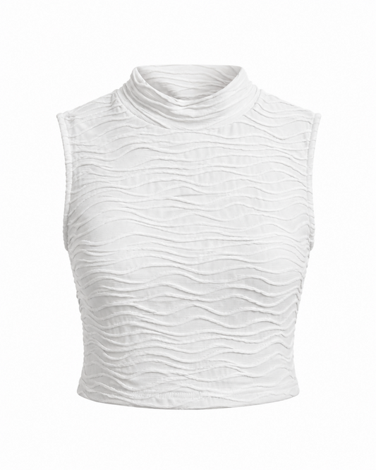 Textured High Neck Cropped Top
