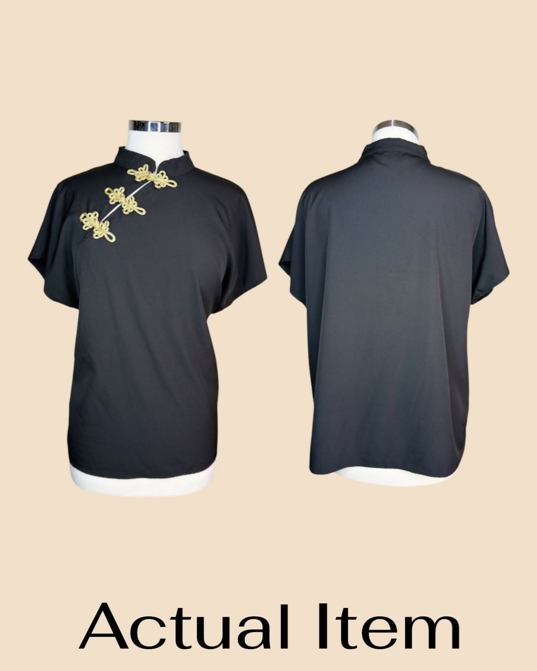 Chiquease Black Chinese-Style Button Short Sleeve Top