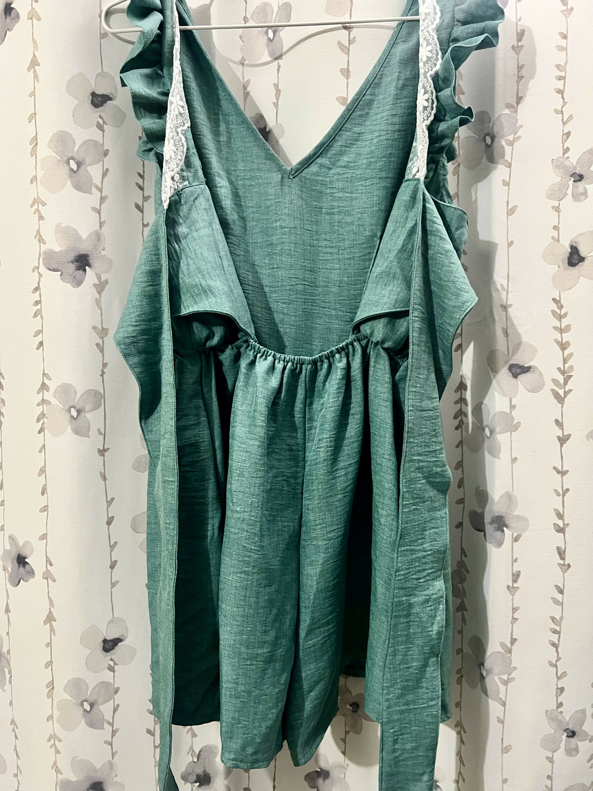 Teal Ruffle-Sleeve Romper