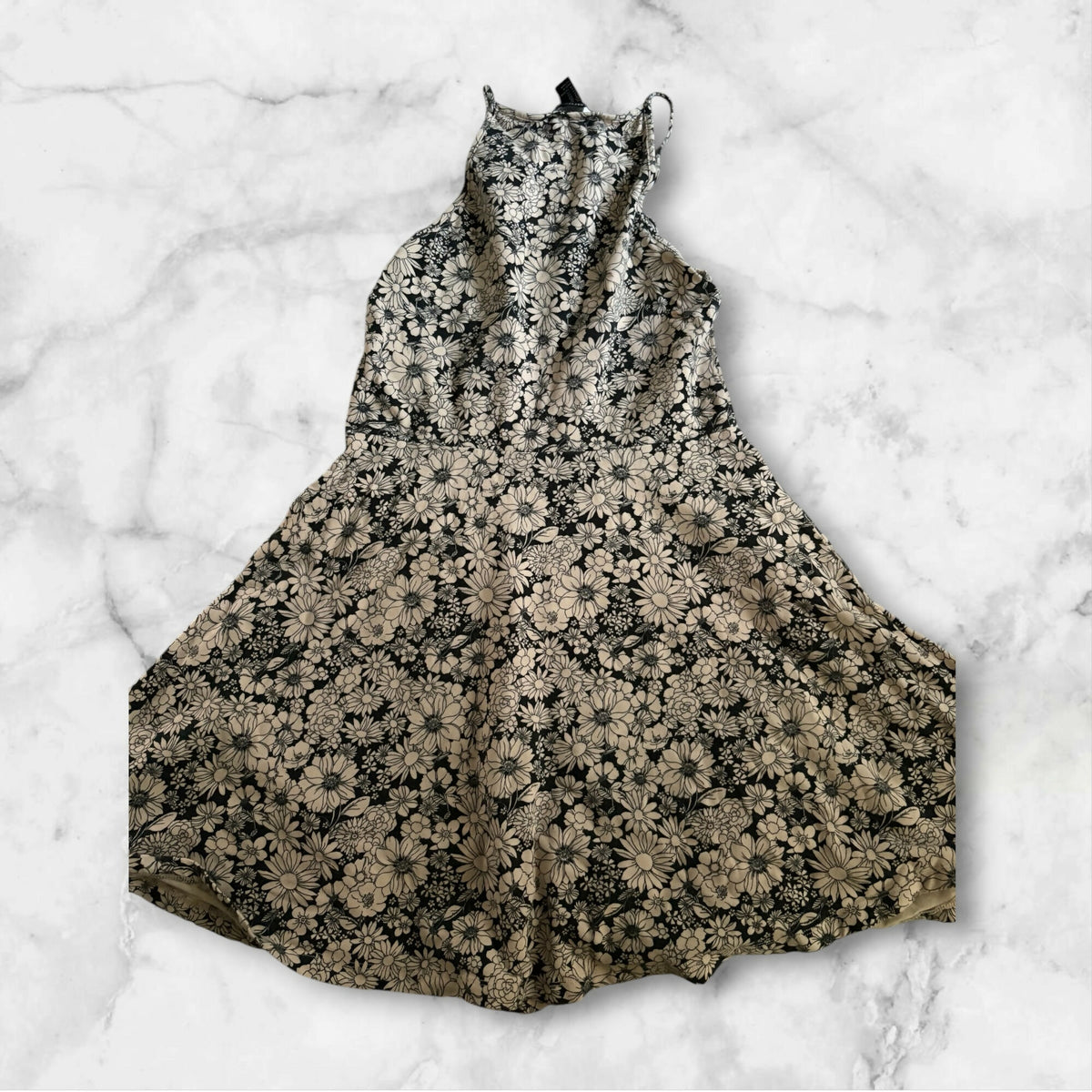 Forever 21 Black & Cream Floral Halter Dress
