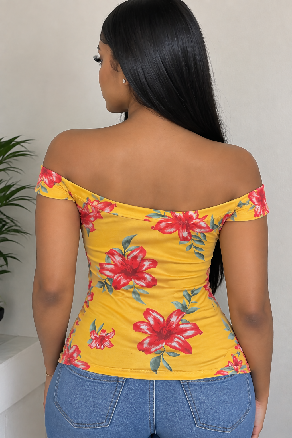 Guess Yellow Floral Off-Shoulder Top