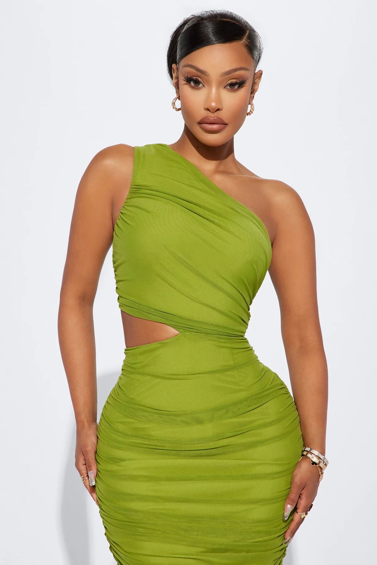 Fashion Nova Dinner in Venice Ruched Midi Dress