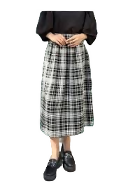 SHEIN Black & White Plaid Straight Maxi Skirt