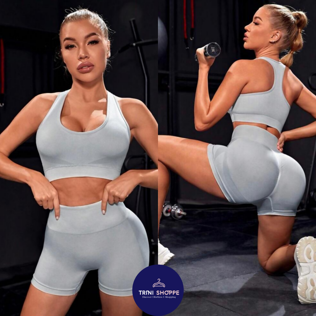 LIGHT GREY BIKER SHORTS 2PC ACTIVE SET