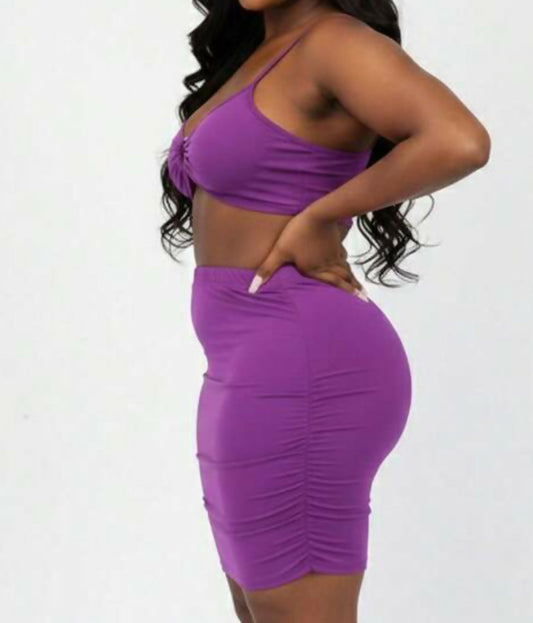 Knitted Two Piece Skirt Set With Spaghetti Strap Crop Top