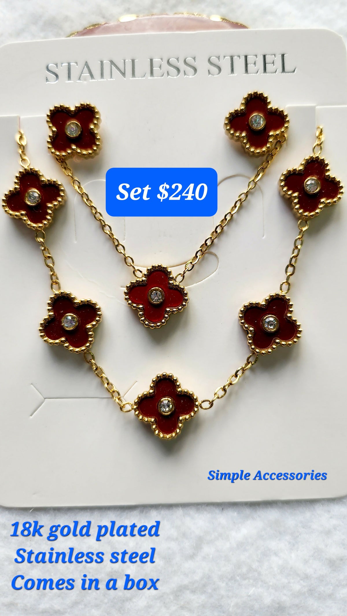 18k gold plated/ stainless steel Clover sets