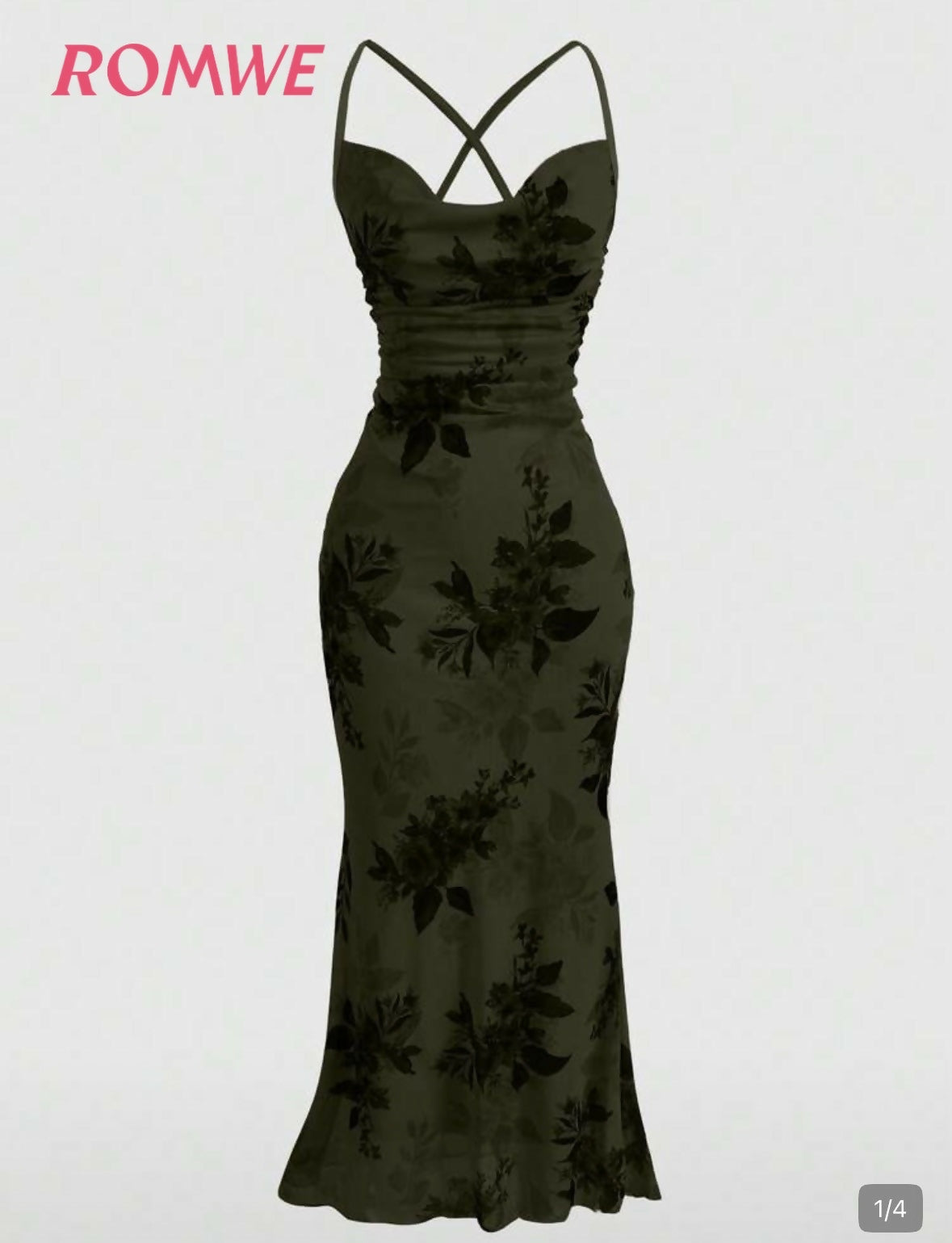 Women's Elegant Floral Print Spaghetti Strap Backless Fitted Dress