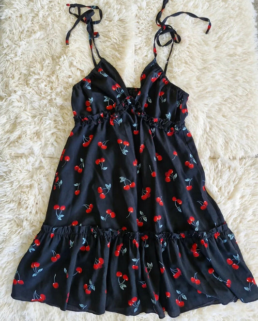 Black Cherry Print Dress