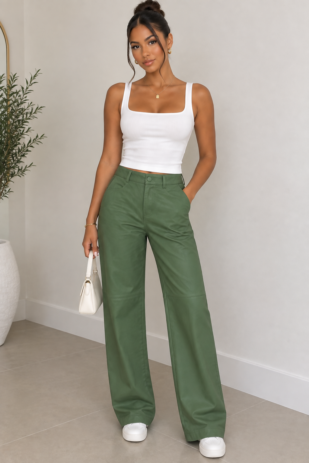 Shein Green Wide-leg Pants
